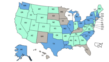 Graphic of the U.S. with various states highlighted