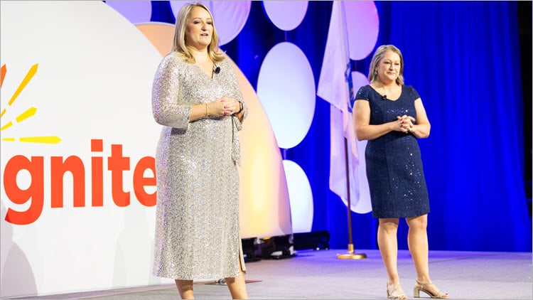 Kelly Farquharson, Convention Co-Chair for Speech-Language Pathology and Jennifer Simpson, Convention Co-Chair for Audiology at the Opening General Session